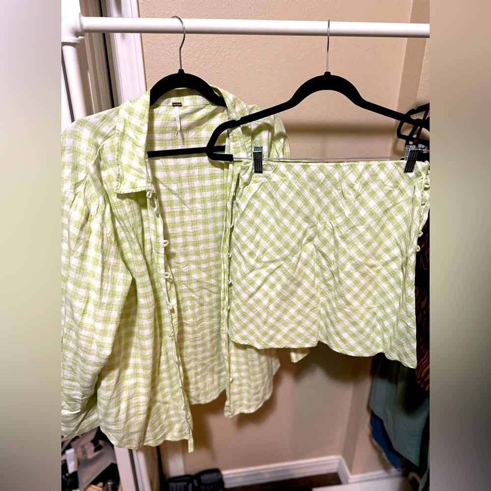 Free People Checkered Skirt & Shirt Set